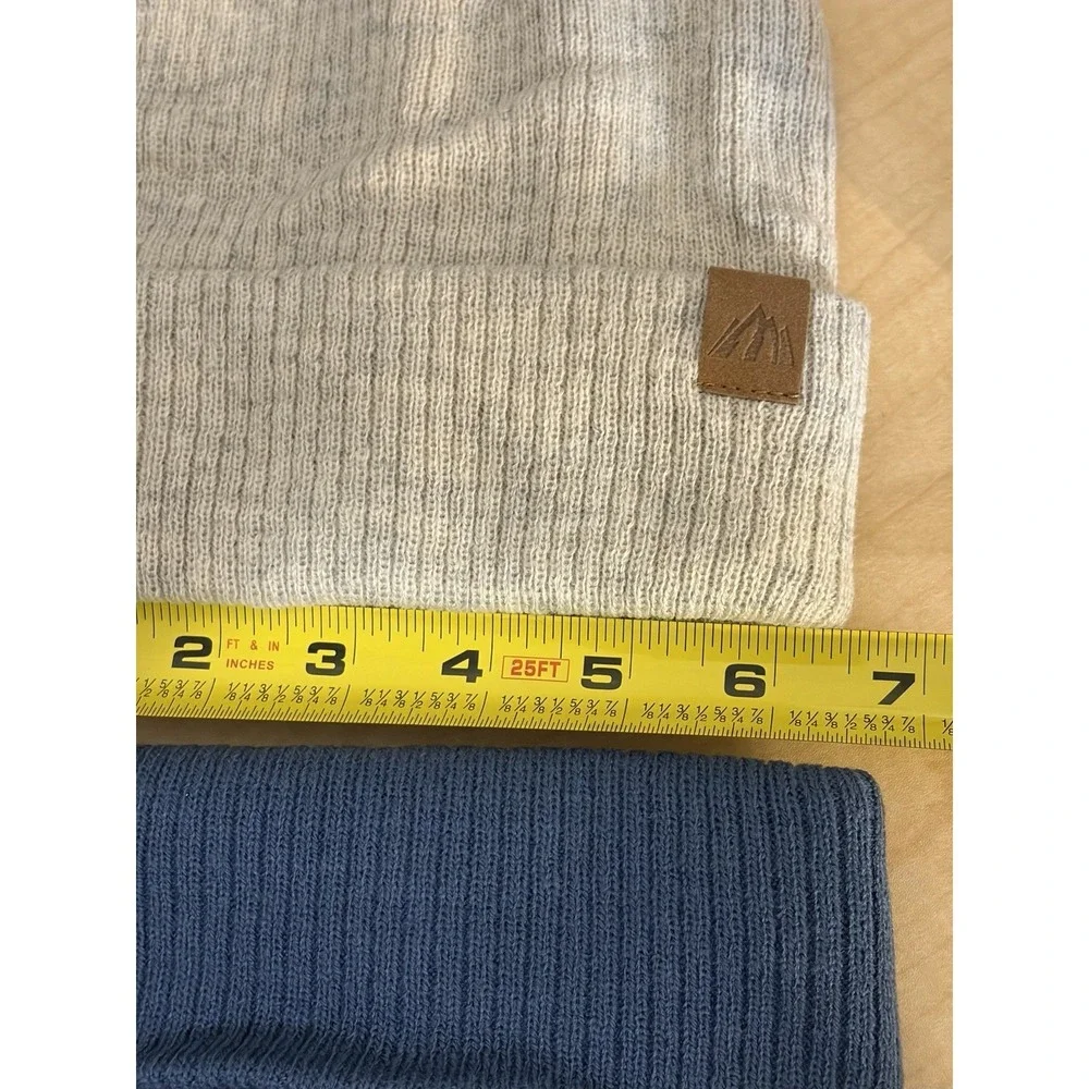 Moon Kitty Rib‎ Knit Cuffed Beanie Hat Blue Oatmeal Winter Cap Unisex 2 Pk Small